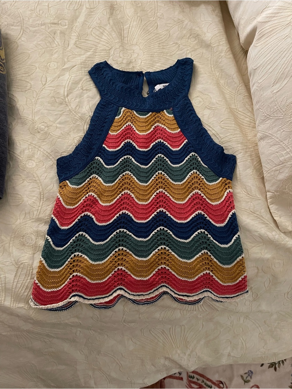 Sleeveless Crochet Wave Tank - Navy, Mustard, Pink, Forest, Cream